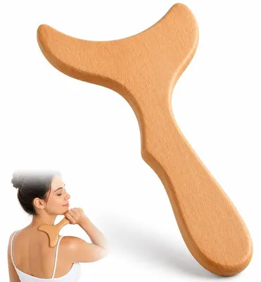 Produktbild von Gua Sha Massageholz 4-in-1, Lymphdrainage, Cellulite, Rücken, Nacken, Beine, Formspezial – für Zuhause & Wellness