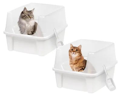Produktbild von Iris Ohyama Katzenklo offen, bis 7 kg, 2er-Satz, Weiß, ohne Deckel, Katzentoilet