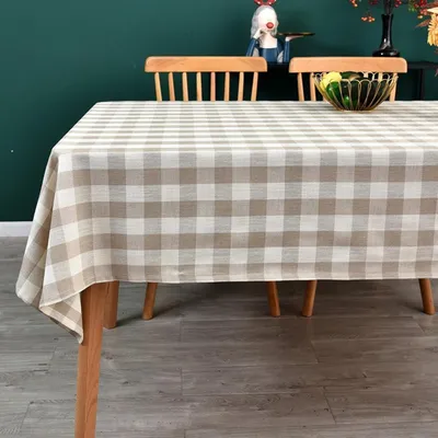 Productafbeelding van Tafelkleed, ruitpatroon, 135x180 cm, beige, afwasbaar, katoen, rechthoekig, geschikt voor eettafel, tuin, buiten