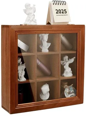 Imagen del producto de Vitrina de madera para miniaturas, con 9 compartimentos, tapa transparente, dimensiones 24 x 24 x 7 cm. Ideal para decoración y protección contra el polvo. Armario para miniaturas