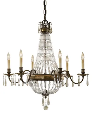 Immagine prodotto di Lampadario Contemporaneo Bellini Acciaio Bronzo Ossidato Cristallo 6 Luci E14