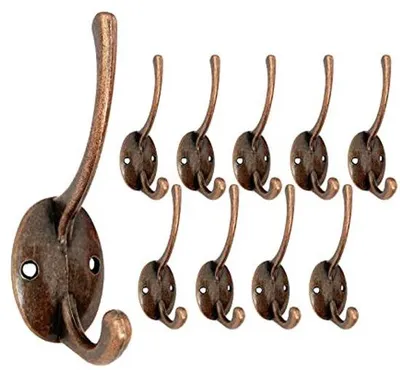 Image de Lot de 10 crochets anciens en cuivre, crochets doubles, crochets métalliques anciens pour la chambre, la salle de bains, la cuisine et le bureau