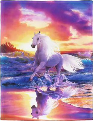 Imagen del producto de Manta de franela suave, de 125 x 150 cm, con motivos de caballos, ideal para el hogar