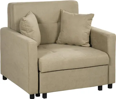 Produktbild von HOMCOM Einzelschlafsofa mit 2 Kissen und Stauraum, Einzelschlafsofa für Wohnzimmer in Samtoptik und Metall, 100x98x88 cm, Hellbraun