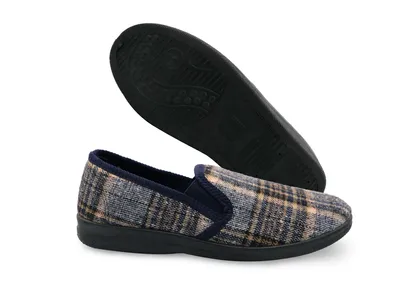 Produktbild von Herren Hausschuhe Karierte-Pantoffeln Hauspantolette grau-blau, Gr.47