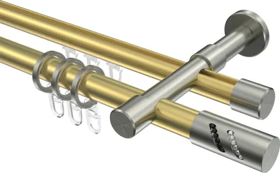 Produktbild von Interdeco Rundrohr-Innenlaufstange / Gardinenstange (Kombination) Messing-Optik / Edelstahl-Optik, Typ Prestige Zoena (Glitzerzylinder), 20 mm Ø 2-läufig, 120 cm