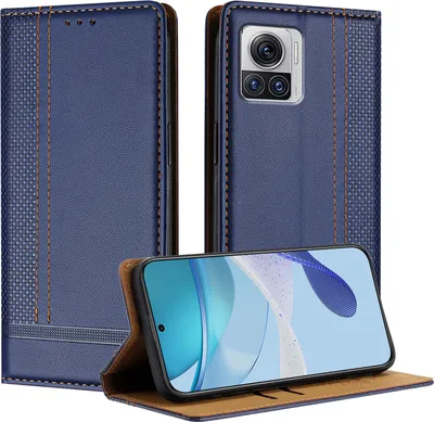 Produktbild von Handyhülle für Motorola Moto X30 Pro Leder Flip Klappbare Schutzhülle mit Standfunktion Blau