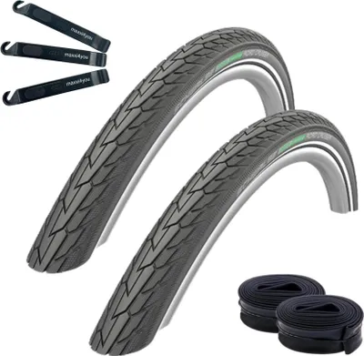 Produktbild von 2 x Schwalbe Road Cruiser Fahrradreifen K-Guard 28 x 1,40 (37-622) Schwarz/Reflex + 2 x Schwalbe SV17 Schläuche inkl. Reifenheber