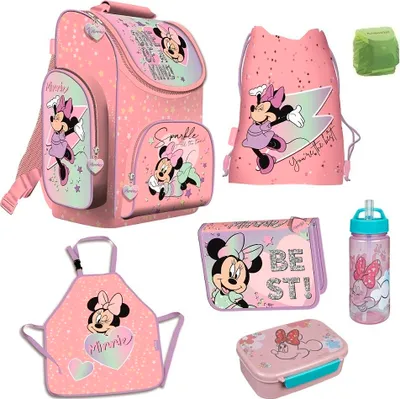 Produktbild von Mädchen Schulranzen 1. Klasse DISNEY MINNIE MAUS 7-teiliges Set mit Mal- / Bastelschürze