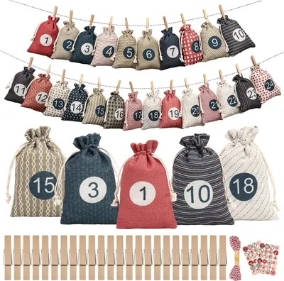 Produktbild von 24 Adventskalender zum Befš¹llen, 2025 Weihnachtskalender Stoffs?ckchen Selberfš¹llen, DIY Adventskalender Selbst Basteln Stoffbeutel, Weihnachten Advents S?ckchen fš¹r Kinder Frauen M?dchen