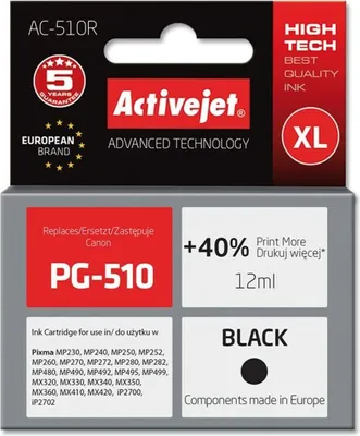 Produktbild von Activejet AC-510R Tintenpatrone (Ersatz für Canon PG-510; Prämie; 12 ml; schwarz)