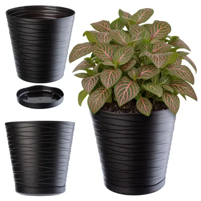 Obrázek produktu pro KADAX květináč s podšálkem "Greve", květináč, plastový květináč, květináč, kulatý, 19 cm, černý