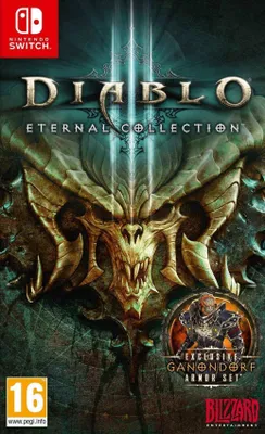 The image is the cover art for the Nintendo Switch game Diablo III: Eternal Collection.