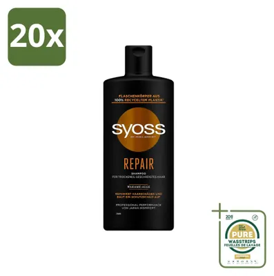 Image de 20 flacons de shampooing réparateur Syoss - pour les cheveux abîmés et fragilisés - 440 ml - Pack économique - 20 pièces