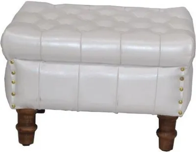 Produktbild von Casa Padrino Echtleder Hocker Weiß 50 x 40 x H. 35 cm - Luxus Chesterfield Fußhocker Leder
