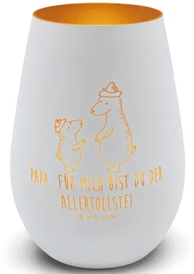 Produktbild von Mr. & Mrs. Panda Tischlaterne Bären mit Hut - Weiß - Geschenk, Lieblingsmensch, Windlicht Balkon, Laterne, Vorbild, Glas, Familie, Kerzenhalter, Vatertag, Muttertag