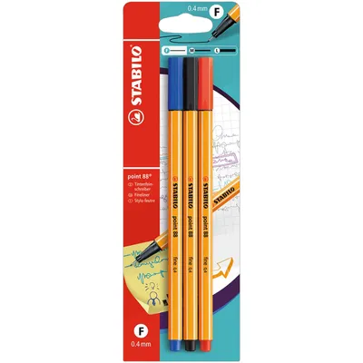 Image de Fineliner - STABILO point 88 - lot de 3 - rouge, bleu, noir