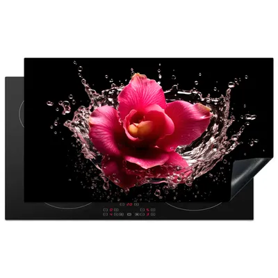 Produktbild von KitchenYeah© Herdabdeckplatte Blumen - Rosa - Wasser - Schwarz - Botanisch - Natur , 89x51cm, Küche Deko, Glaskeramikkochfeld Herdabdeckung, Abdeckplatte fùr Kochfeld