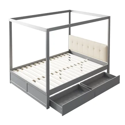 Immagine prodotto di okwish Letto celeste 140x200 cm, letto per bambini, letto in legno, con ampi cassetti e morbido schienale, grigio, senza materasso