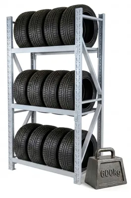 Zdjęcie produktu dla Relaxdays – regał na opony na 12 sztuk, wys. x szer. x gł. 180 x 120 x 50 cm, nośność 600 kg, stal, system łączony, regał na opony do warsztatu, kolor srebrny