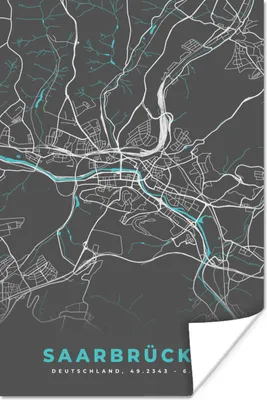 Produktbild von MuchoWow® Poster Deutschland - Blau - Saarbrücken - Stadtplan - Karte 40x60 cm - Plakate für die Wand - Poster Babyzimmer