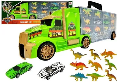 Obrázek produktu pro Velký kamion s dinosaury a autíčky zelený.