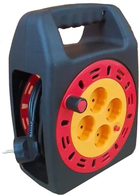 Productafbeelding van Verlengkabel met haspel 3 x 1,5 mm 4 stopcontacten - 15 m zwart