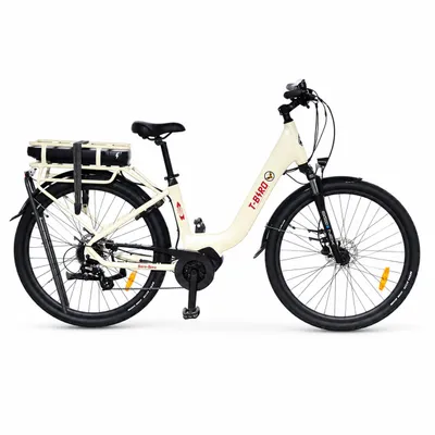 Produktbild von 28 Zoll City E-Bike Tiefeinsteiger, 36 V 10 Ah Akku, Mittelmotor, 8-Gang-Schaltung, hydraulische Scheibenbremsen, LCD und Gepäckträger, KI-generiertes Bild