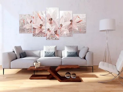 Produktbild von Akustikbild Blumen Lilien 200x100 cm Bilder Akustikschaum Hochleistungsschallabsorber Schallschutz Leinwand 5 tlg Wandbild Raumakustik Schalldämmung b-A-0326-b-o