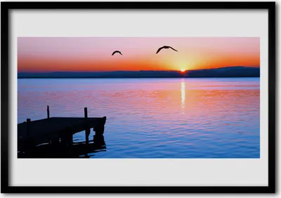 Produktbild von Bild 70x50 MDF-Rahmen Wandkunst Meerpier Sonne Landschaft