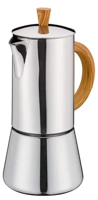 Espressokocher Figaro, Edelstahl, 6 Tassen, Olivenholz