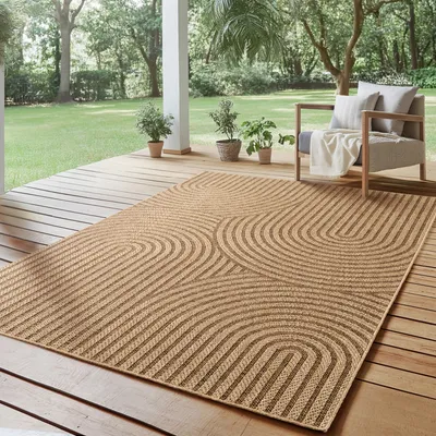 Produktbild von SIMPEX Indoor Outdoor Teppich Wetterfest Sisal, Boho Modern Design, Küche, Terrasse, Garten und Balkon, Größe: 240 x 340 cm, Farbe: Beige-1