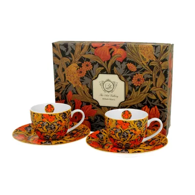 Produktbild von ESPRESSOTASSEN 2er SET Tasse mit Untertassen DUO ORANGE IRISES MORRIS 110 ml