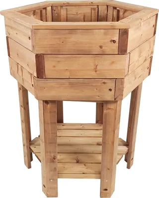 Produktbild von Pflanzkasten aus Holz 6eckig, 80 cm hoch, Blumenkübel mit Füßen, Pflanzgefäß