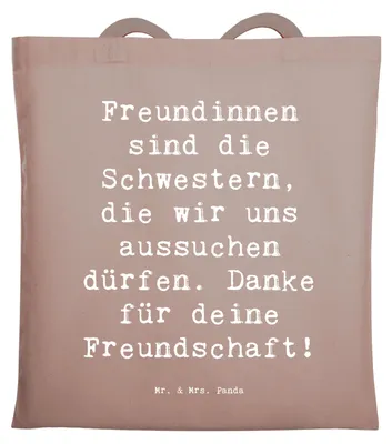 Produktbild von Mr. & Mrs. Panda Jutebeutel Spruch Freundinnen Schwestern - Braun Pastell - Geschenk, Aufmerksamkeit, Bedanken, Liebe, Tote Bag, Schultasche, Dankbarkeit, Tasche, Herz