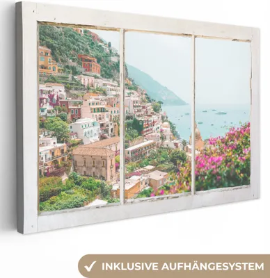 Produktbild von OneMillionCanvasses® - Leinwandbilder - 140x90 cm, Aussicht - Meer - Berge, Wandbilder Kunstdruck Wanddekoration