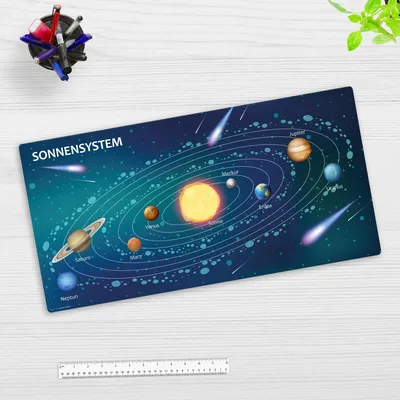 Produktbild von Schreibtischunterlage für Kinder und Erwachsene – „Planeten im Sonnensystem hell“ – 80 x 40 cm – aus Premium Vinyl – Germany
