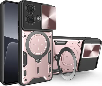 Image de Étui pour Motorola Edge 40 Neo 5G étui durable à double couche avec couvercle pour appareil photo et anneau circulaire rose