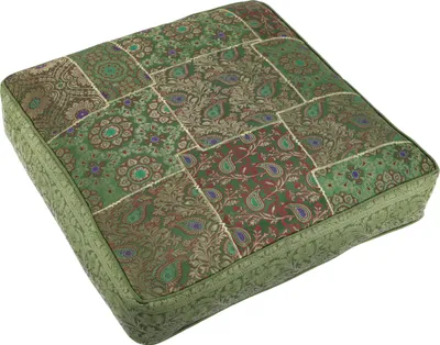 Produktbild von Orientalisches Eckiges Patchwork Kissen 50 cm, Sitzkissen, Bodenkissen mit Baumwollfüllung - Grün, Viskose, Zierkissen, Dekokissen, Sofakissen
