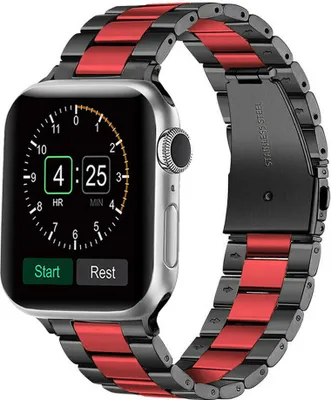 Produktbild von Strap-it Apple Watch Stahlarmband (Schwarz/Rot) - Große: 38 - 40 - 41mm