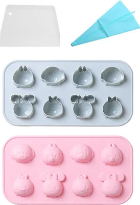 Produktbild von 2 Stück Niedliche 3D-Silikonformen Mit Cartoon-Tieren, Tiere, Schokoladenformen, Affe, Eichhörnchen, Chicky, 8 Mulden in Tierform, Eiswürfel, Schokolade, Gelee, Kristallharz-Silikonformen