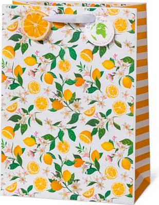 Produktbild von Geschenktüte Tasche groß A4-Format Lemon Zitronen Kraftpapier mit Strukturprägung, Naturebag plastikfrei