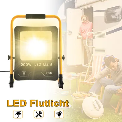Productafbeelding van VA-Cerulean LED bouwlamp, 200W, 2800–3200 K (warm wit), IP66, 3 meter kabel, statief en draaghandvat, geschikt voor binnen- en buitengebruik