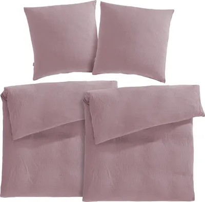 Produktbild von Pure Label Musselin Bettwäsche 135x200 4 teilig bestehend aus Bettbezug 135 x 200 cm 2er Set + Kissenbezug 80x80 cm 2er Set aus Baumwolle in Mauve