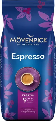 A bag of Mövenpick Espresso coffee beans.