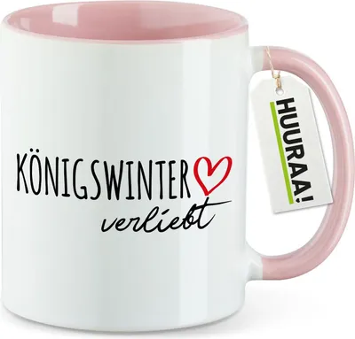 Produktbild von Huuraa Kaffeetasse Königswinter verliebt 330ml Rosa Keramik Kaffeebecher Geschenkidee