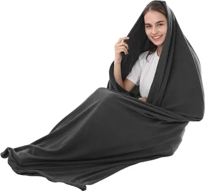 Obrázek produktu pro Spací pytel, extra silný, měkký fleece, ideální pro kempování, cestování a turistiku, černý