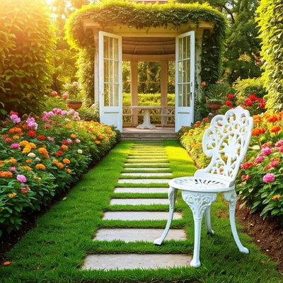 Produktbild von Stuhl Gartenstuhl Gusseisen Balkonstuhl Retro Gartenmöbel Rund 85 cm 11017