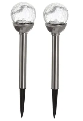 Produktbild von Best Season LED-Solar-Stäbe mit Kugel, 2er Set silber, ca.29x8 2x1 cool white LED, Solarpanel,incl.Akku.,outd., 477-37