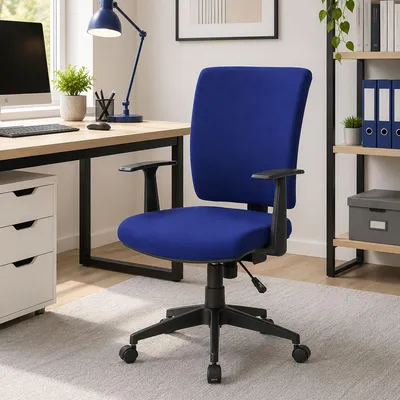 Produktbild von Bürostuhl Dlom, Chefsessel mit Armlehnen, Ergonomischer Bürositz, 61x65h98/108 cm, Blau